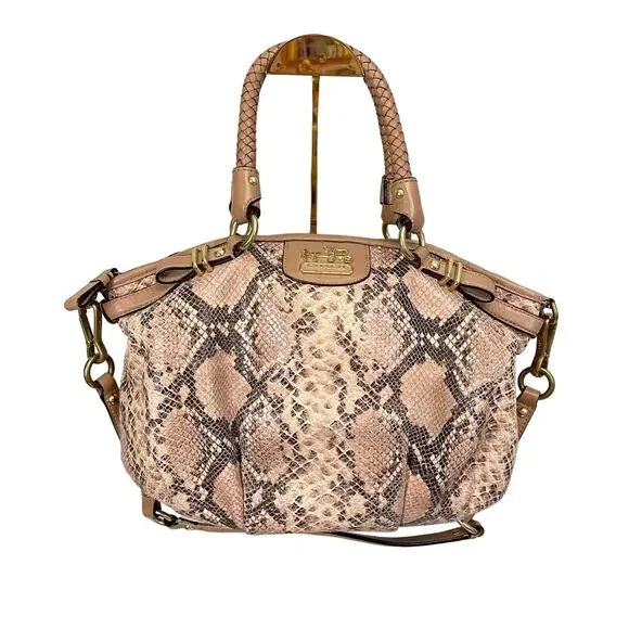 Coach Handbags - Coach Madison Tan Brown Leather Snakeskin Embossed Python Sophia Satchel Bag